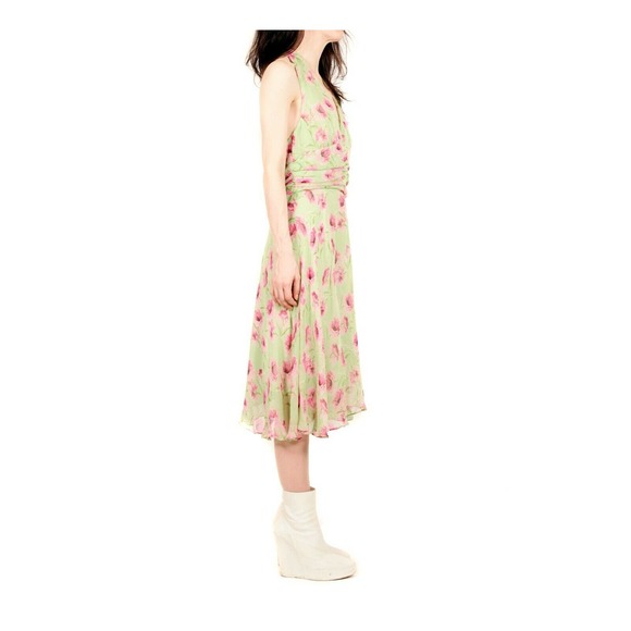 Vintage 90s Robbie Bee Dress Silk Chiffon Halter Colorful Floral Party Dress - Picture 2 of 7